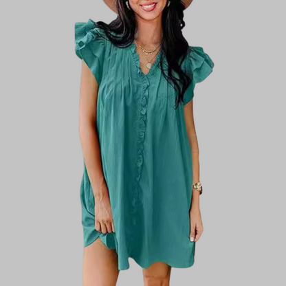 MARCELLA™ - Robe midi décontractée à volants et col en V