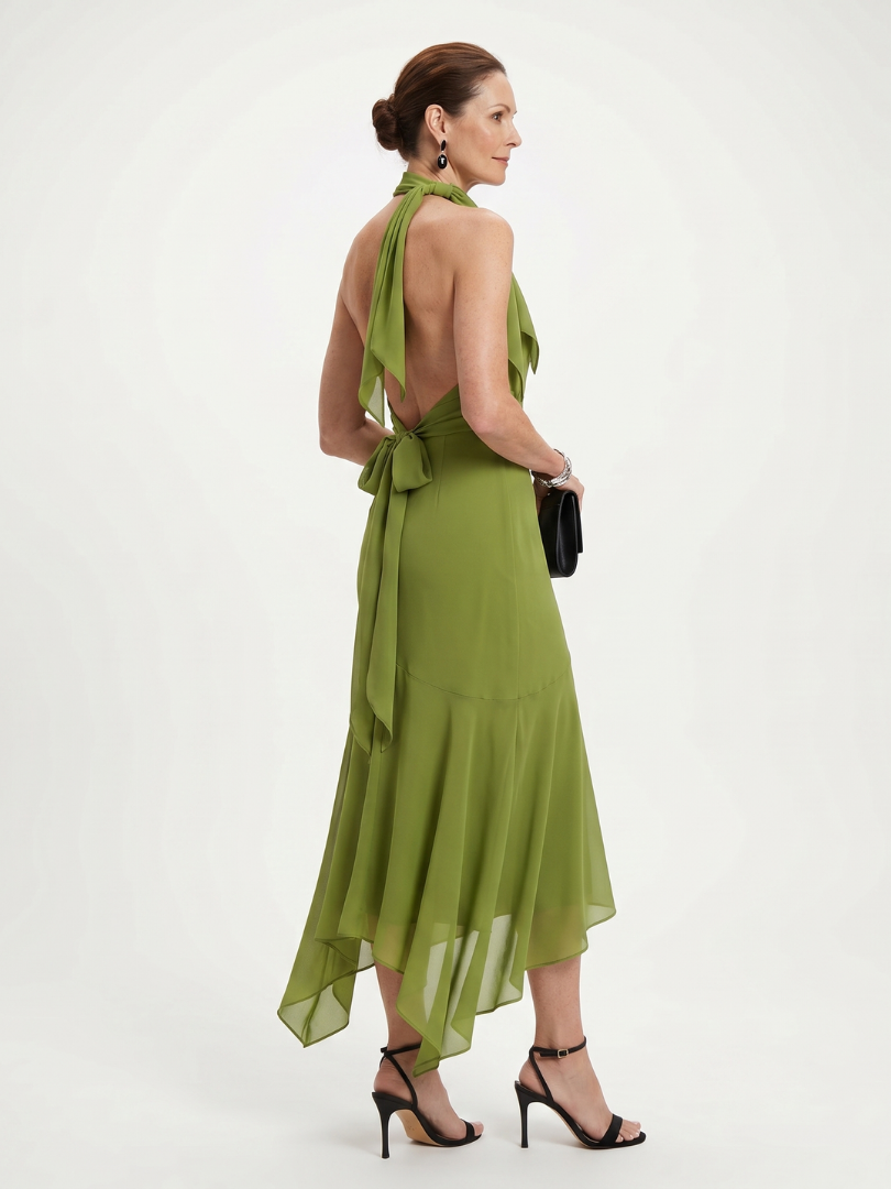 Winifred | Robe Midi Halter Drapée avec Découpe