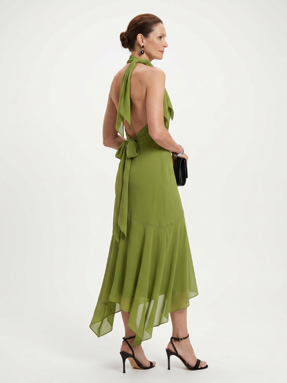 Winifred | Robe Midi Halter Drapée avec Découpe