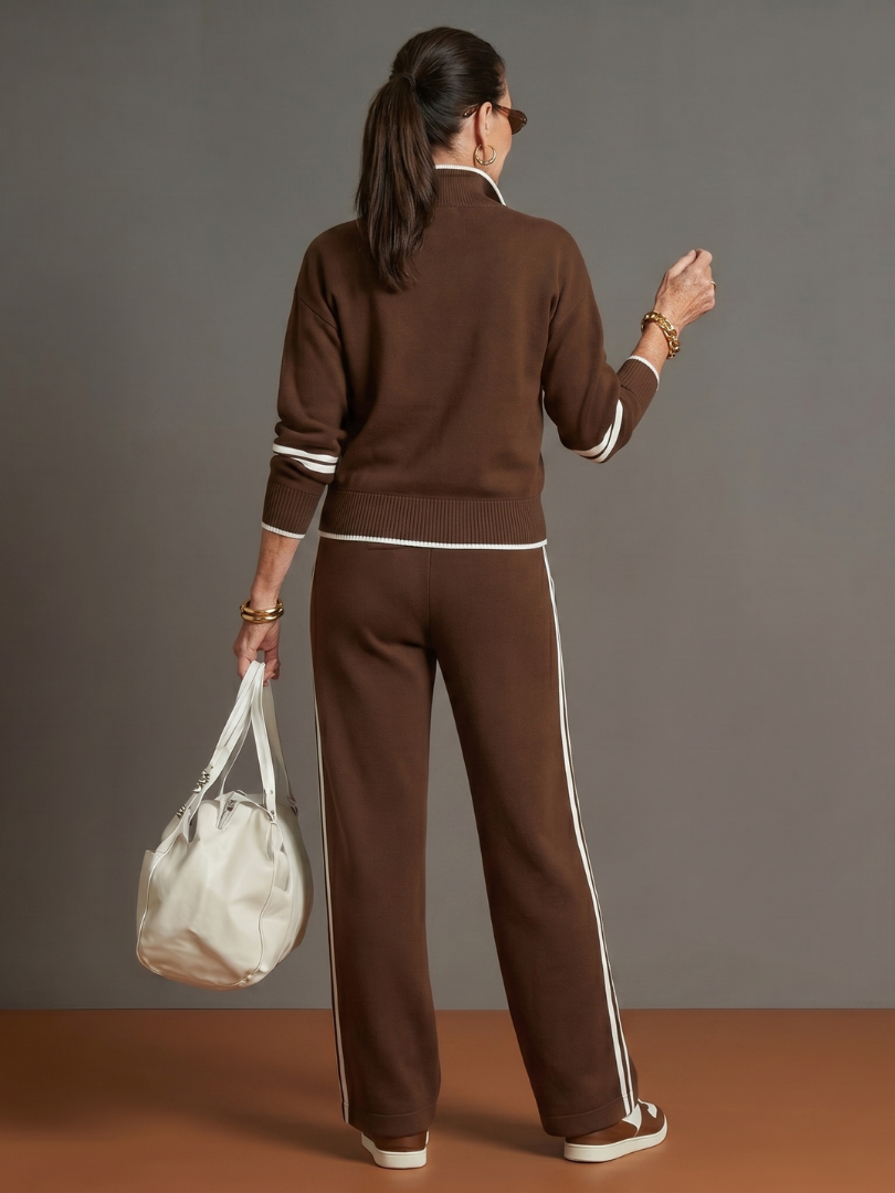 Pluie | Ensemble Pantalon à Rayures Latérales à Manches Longues avec Col Zippé