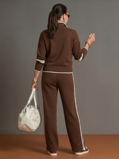 Pluie | Ensemble Pantalon à Rayures Latérales à Manches Longues avec Col Zippé