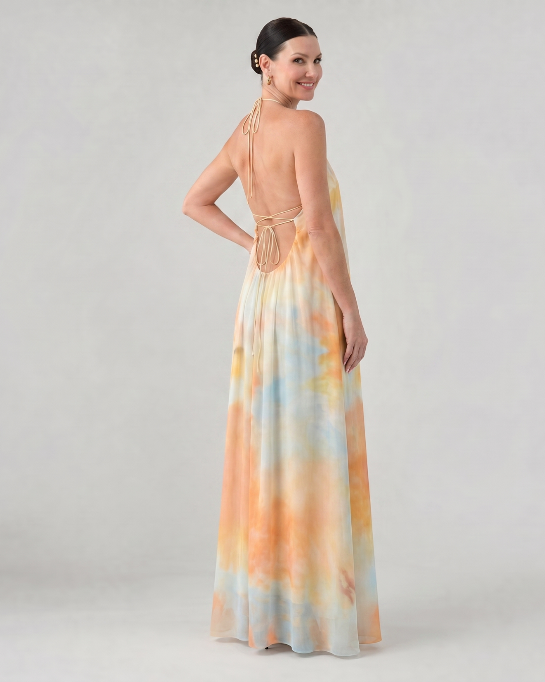 Eloque | Robe Maxi Fluide à Col Halter Aquarelle