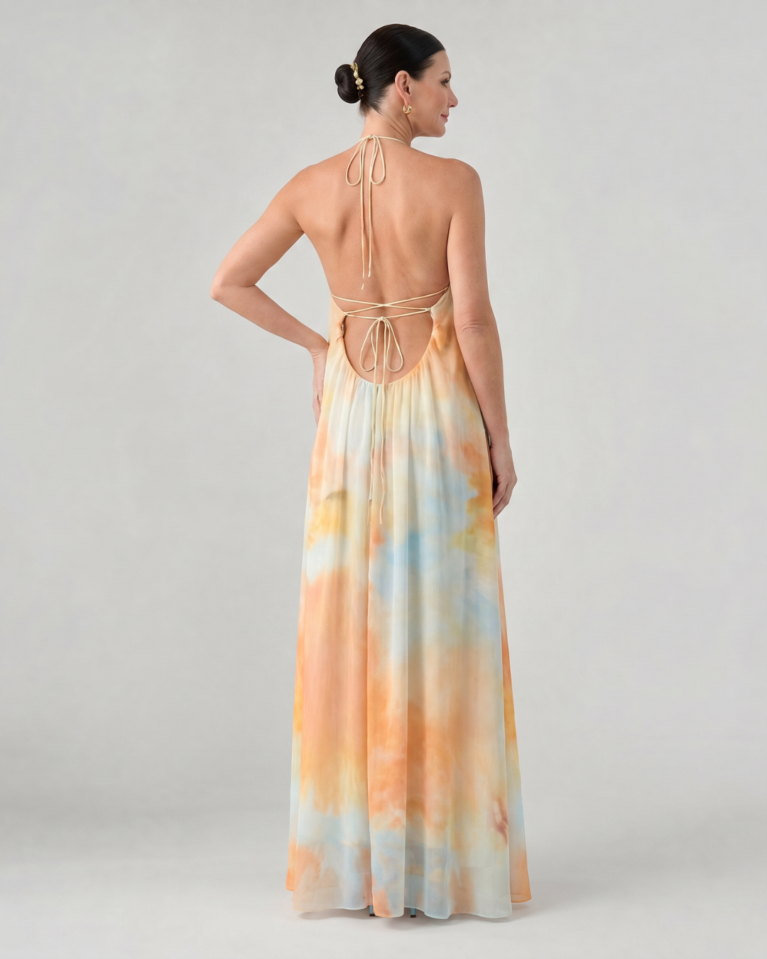 Eloque | Robe Maxi Fluide à Col Halter Aquarelle