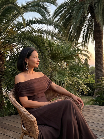 Juin | Robe Midi Drapée à Épaules Nues