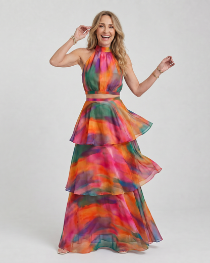 Mique | Robe maxi à découpes florales naturelles en halter