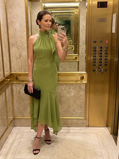 Winifred | Robe Midi Halter Drapée avec Découpe