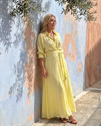 Zelith | Robe Midi Longue à Manches Longues avec Ceinture et Col