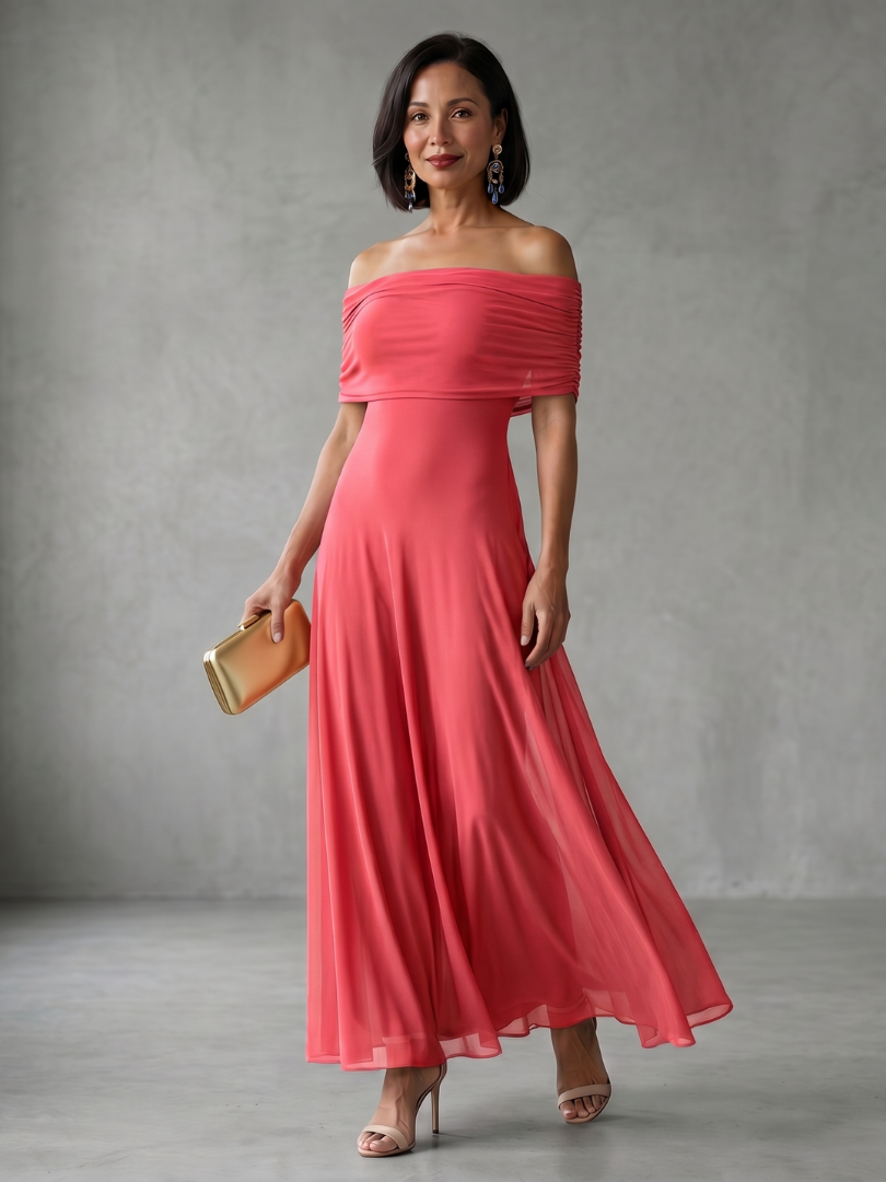 Juin | Robe Midi Drapée à Épaules Nues