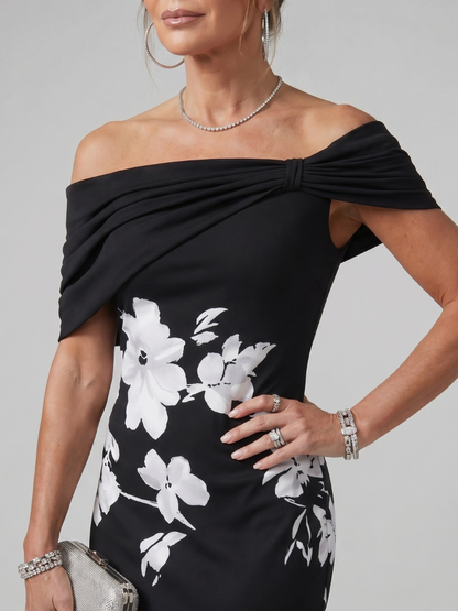 Cosma | Robe Midi à Encolure Drapée Décollétée