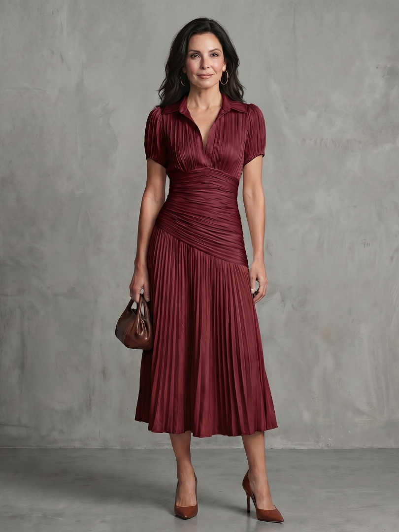 Theodora | Robe midi à taille plissée et rayée