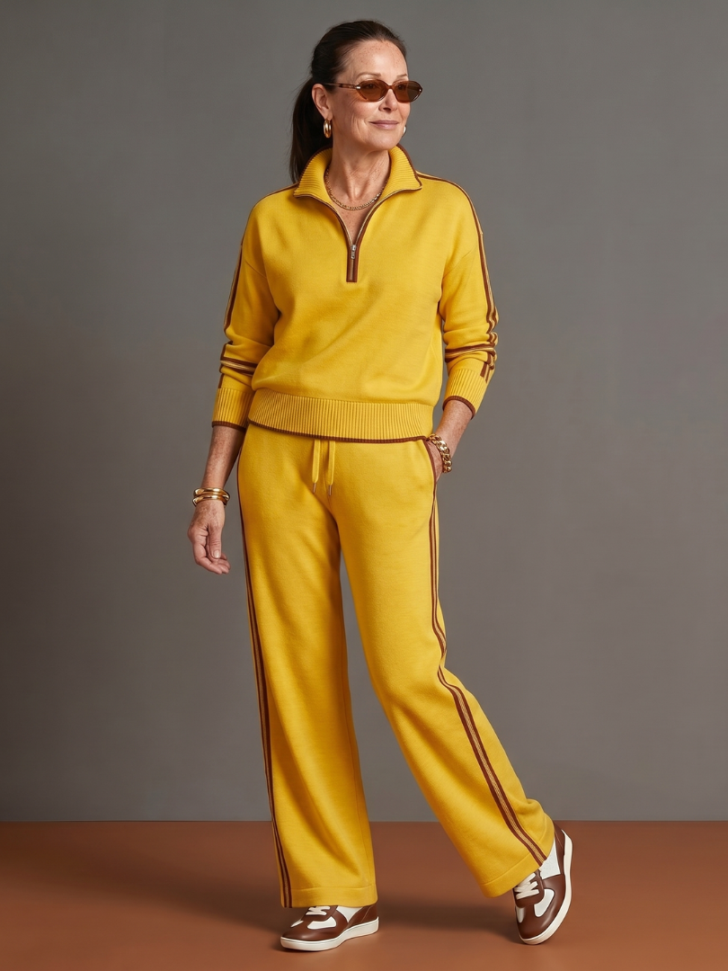 Pluie | Ensemble Pantalon à Rayures Latérales à Manches Longues avec Col Zippé