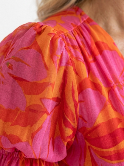 Willow | Robe Midi à Manches Bouffantes en V Floral