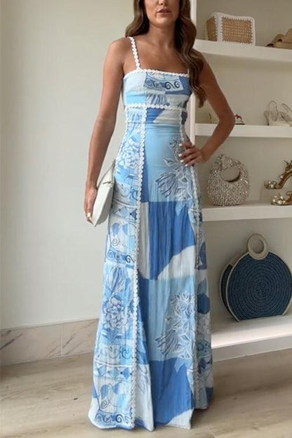 Eleonore | Robe Maxi Imprimée avec Nœud au Dos en Ric Rac