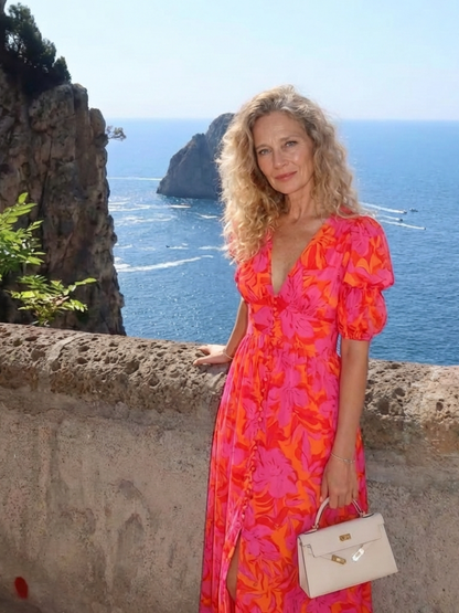 Willow | Robe Midi à Manches Bouffantes en V Floral