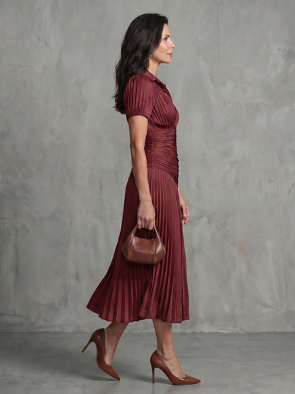 Theodora | Robe midi à taille plissée et rayée