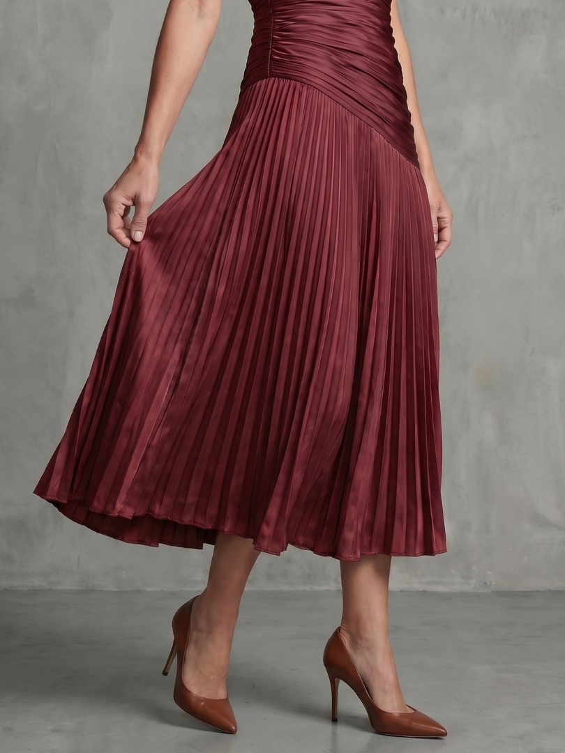 Theodora | Robe midi à taille plissée et rayée