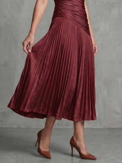 Theodora | Robe midi à taille plissée et rayée