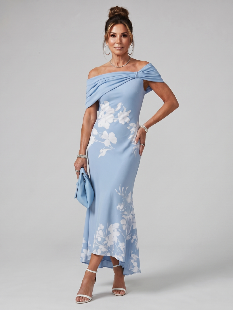 Cosma | Robe Midi à Encolure Drapée Décollétée