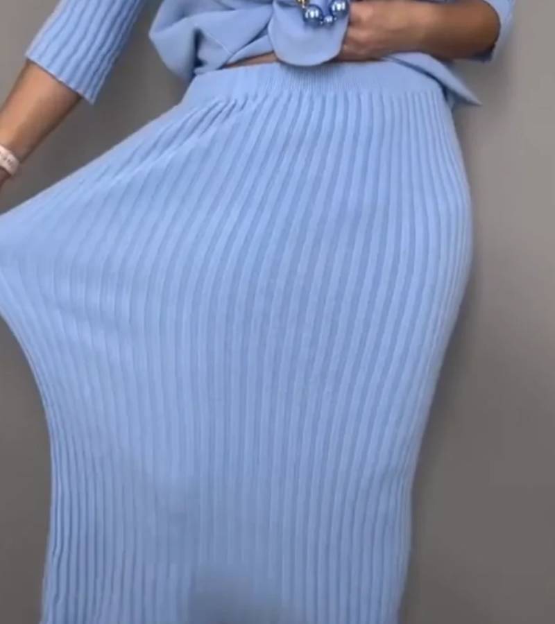 Debora | Ensemble Tricoté avec Jupe Midi Rippée