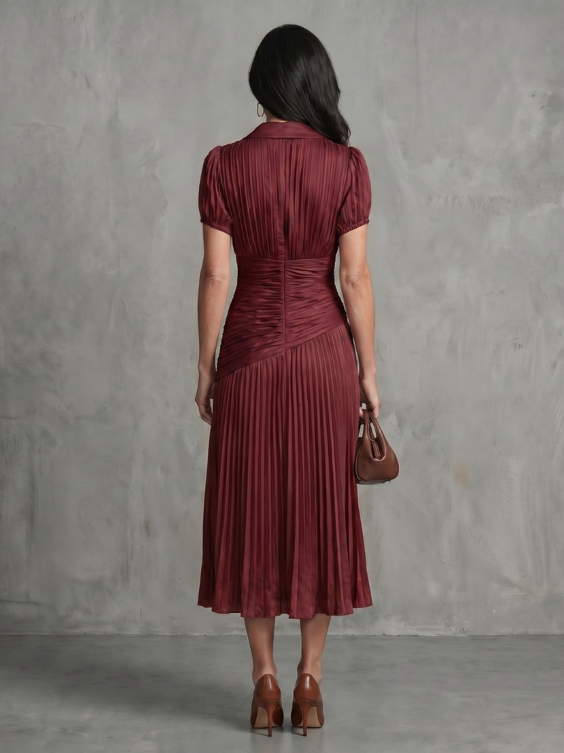 Theodora | Robe midi à taille plissée et rayée