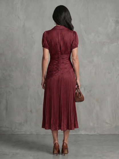 Theodora | Robe midi à taille plissée et rayée