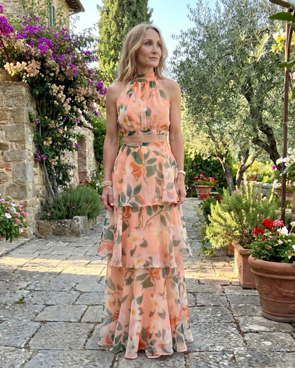 Mique | Robe maxi à découpes florales naturelles en halter