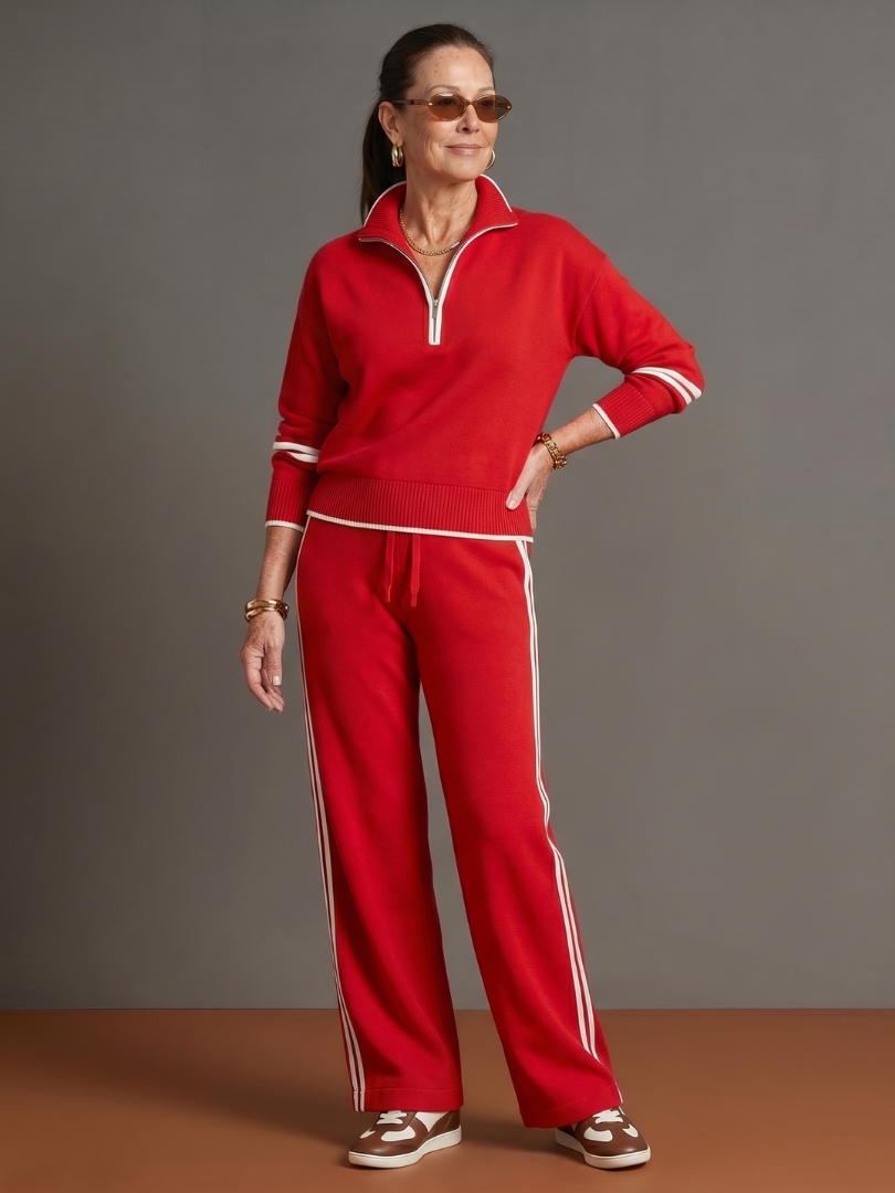 Pluie | Ensemble Pantalon à Rayures Latérales à Manches Longues avec Col Zippé
