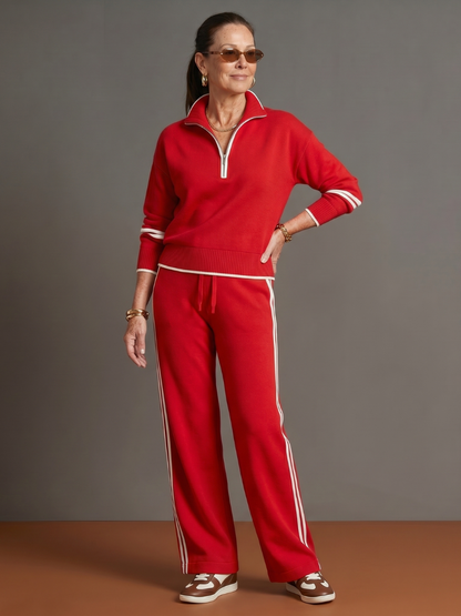Pluie | Ensemble Pantalon à Rayures Latérales à Manches Longues avec Col Zippé