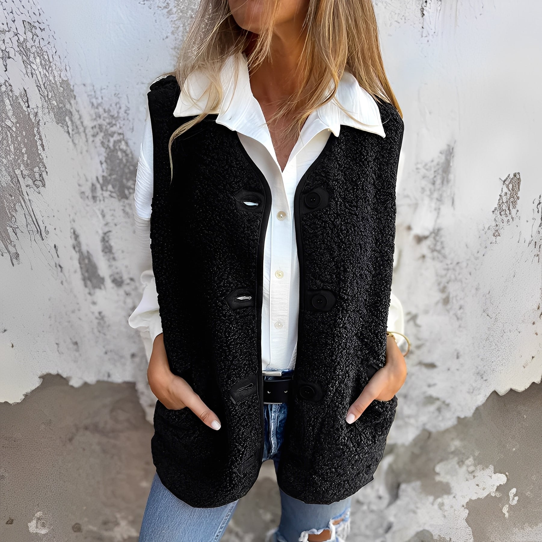 Rhea | Button-down Short Warm Vest