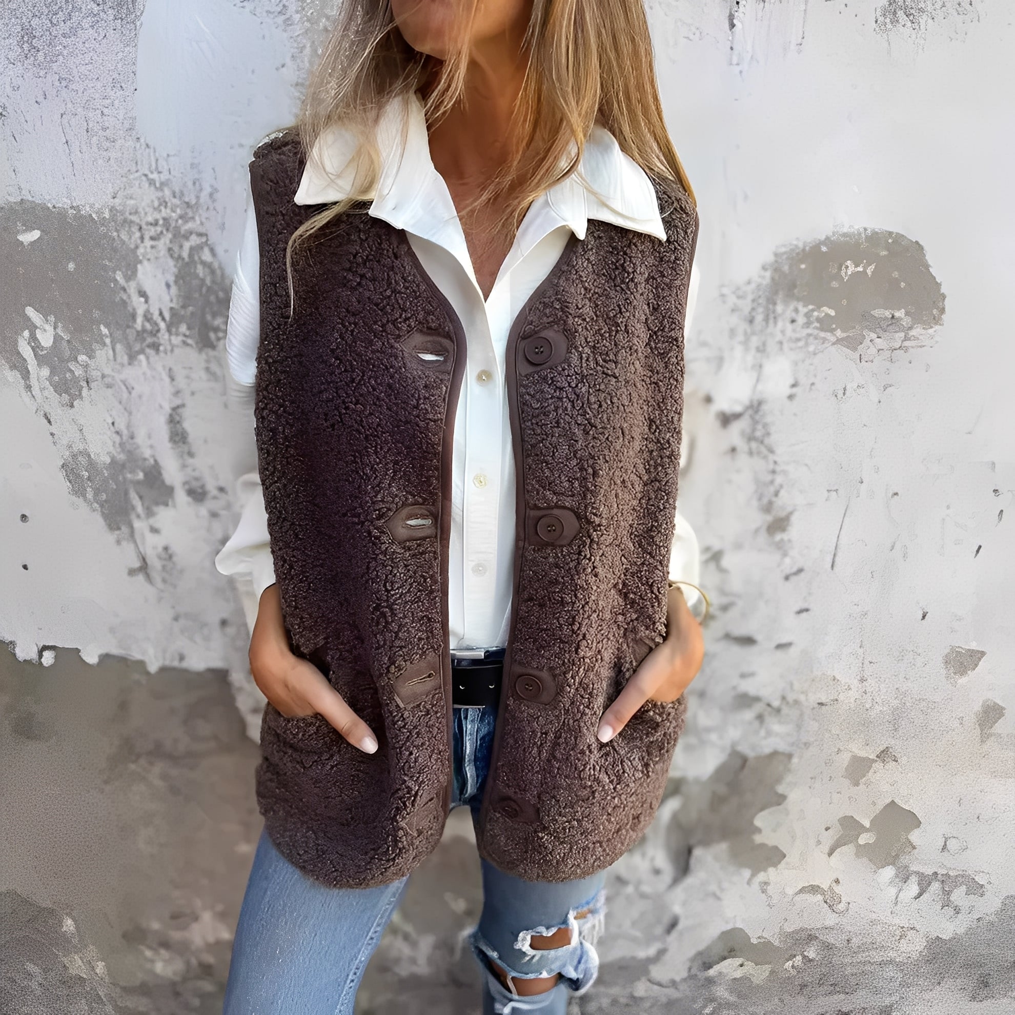 Rhea | Button-down Short Warm Vest