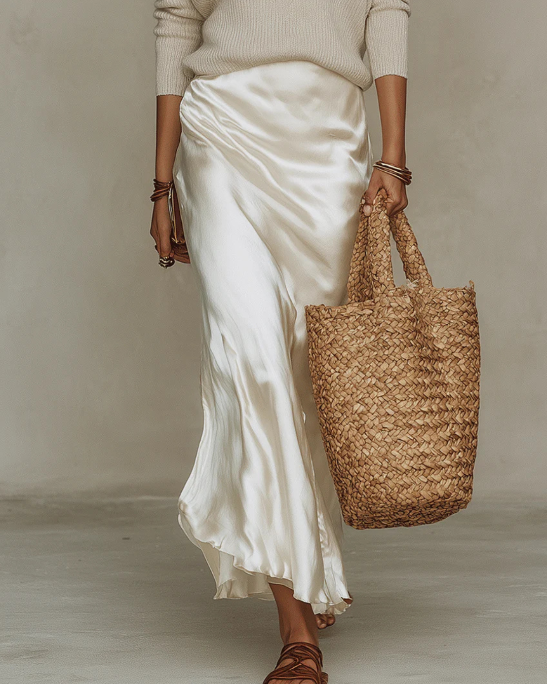 Elena | Robe midi en satin avec pull assorti