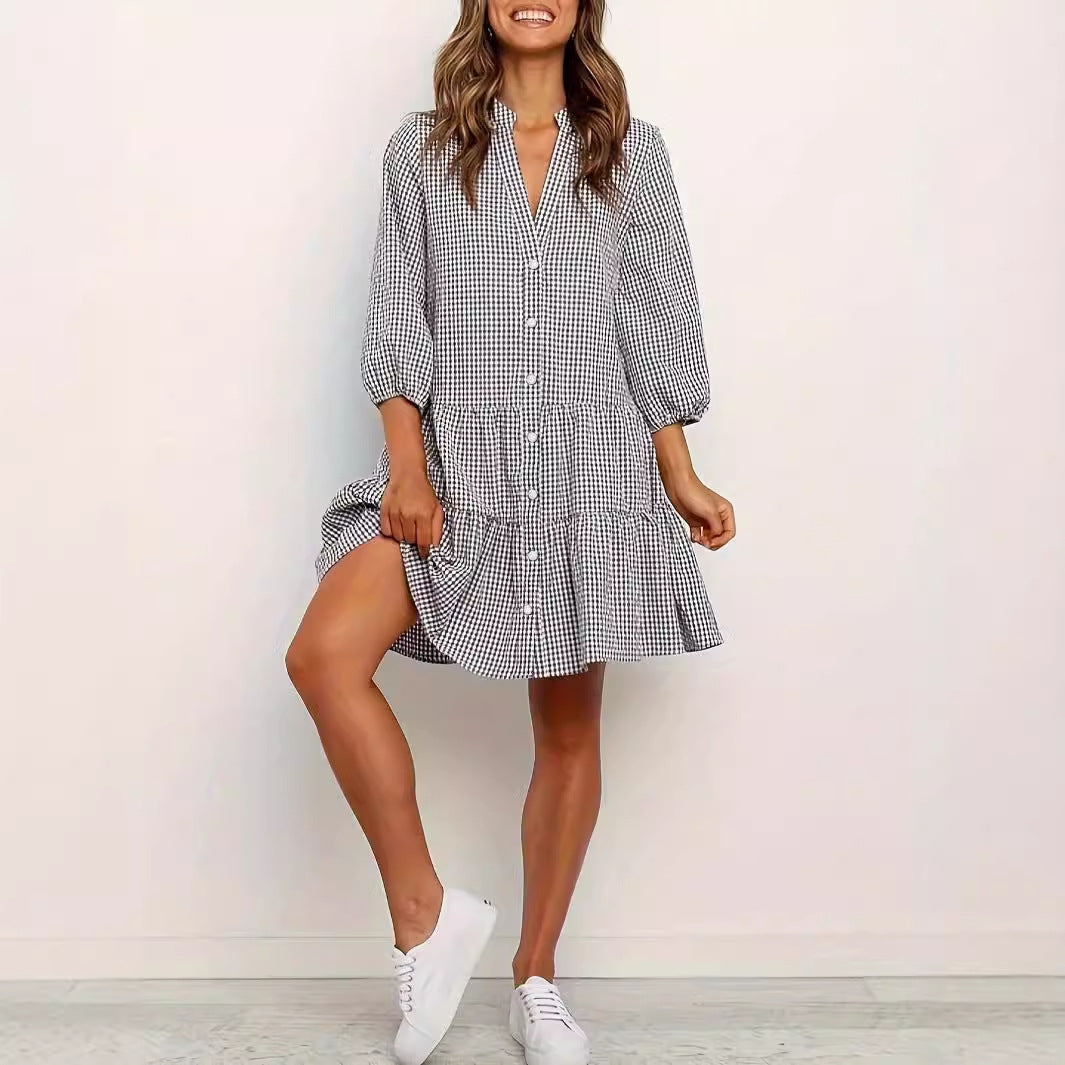GARDENIA™ – Classic Button Front Ruffle Hem Mini Dress