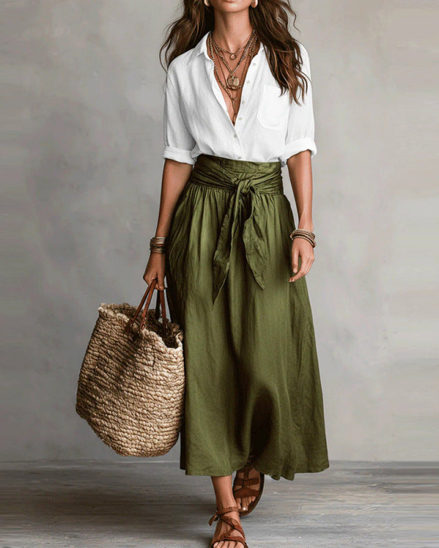 Vera | Ensemble robe midi en satin avec blouse assortie