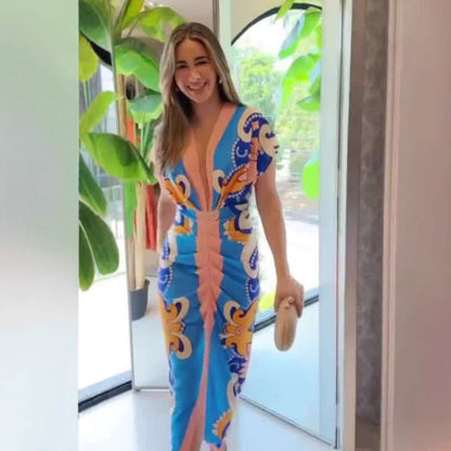 LUCIANA™ – Robe mi-longue élégante et décontractée à manches courtes