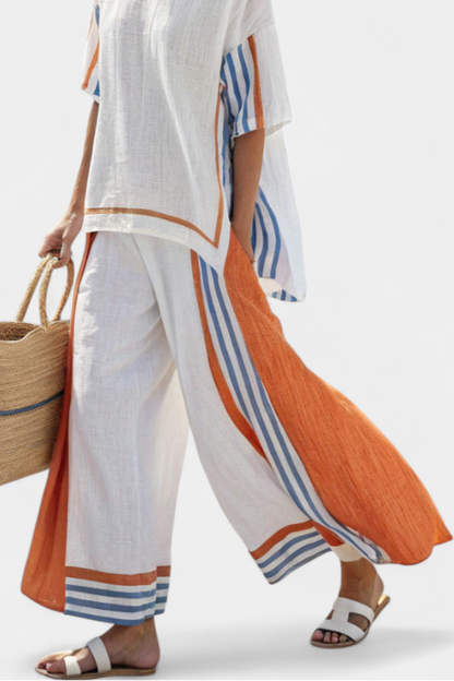 Thorneil | Pantalon à Rayures Large et Confortable & Haut en Lin