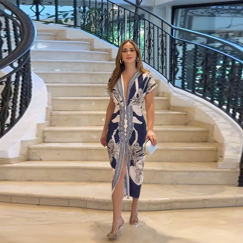 LUCIANA™ – Robe mi-longue élégante et décontractée à manches courtes