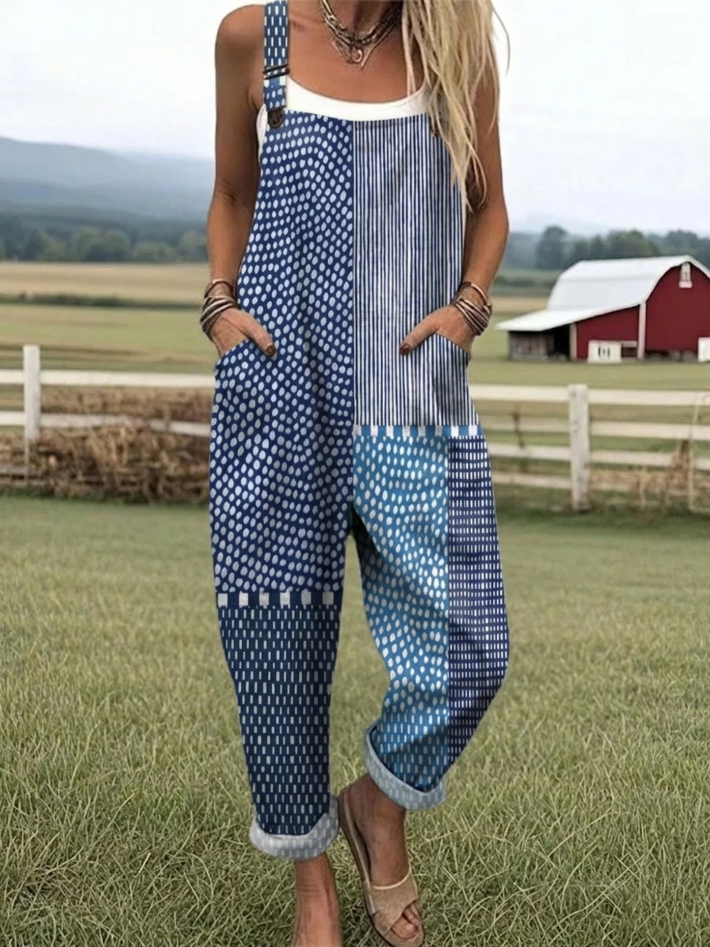 Florentina | Combinaison-pantalon patchwork bleue
