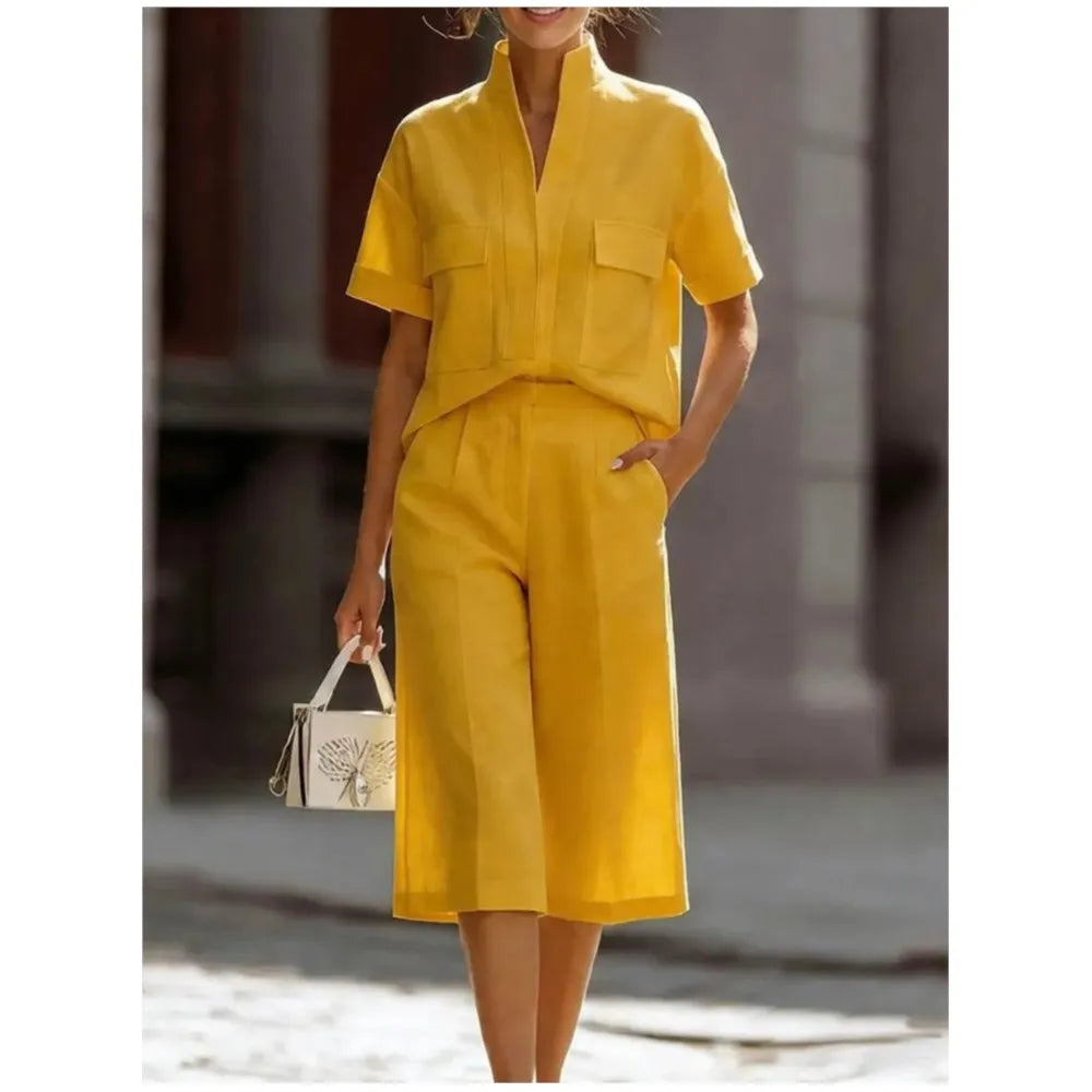 Luisa | Chemise à manches courtes avec col et short décontracté