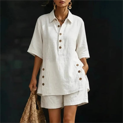 Solena | Chemise courte à manches courtes avec col à revers et pantalons avec poches fendues