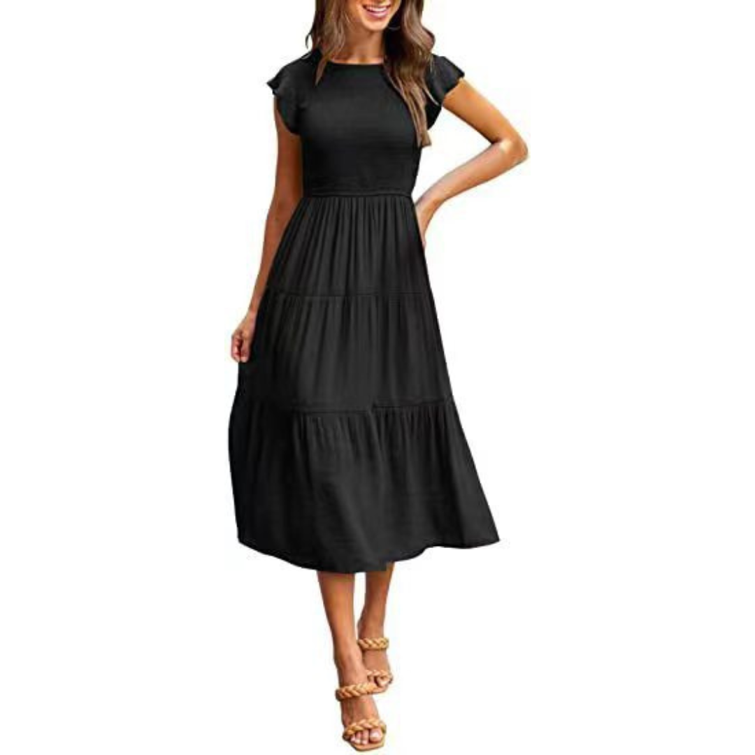 KRISELLE™ - Robe midi vaporeuse élégante à manches papillon