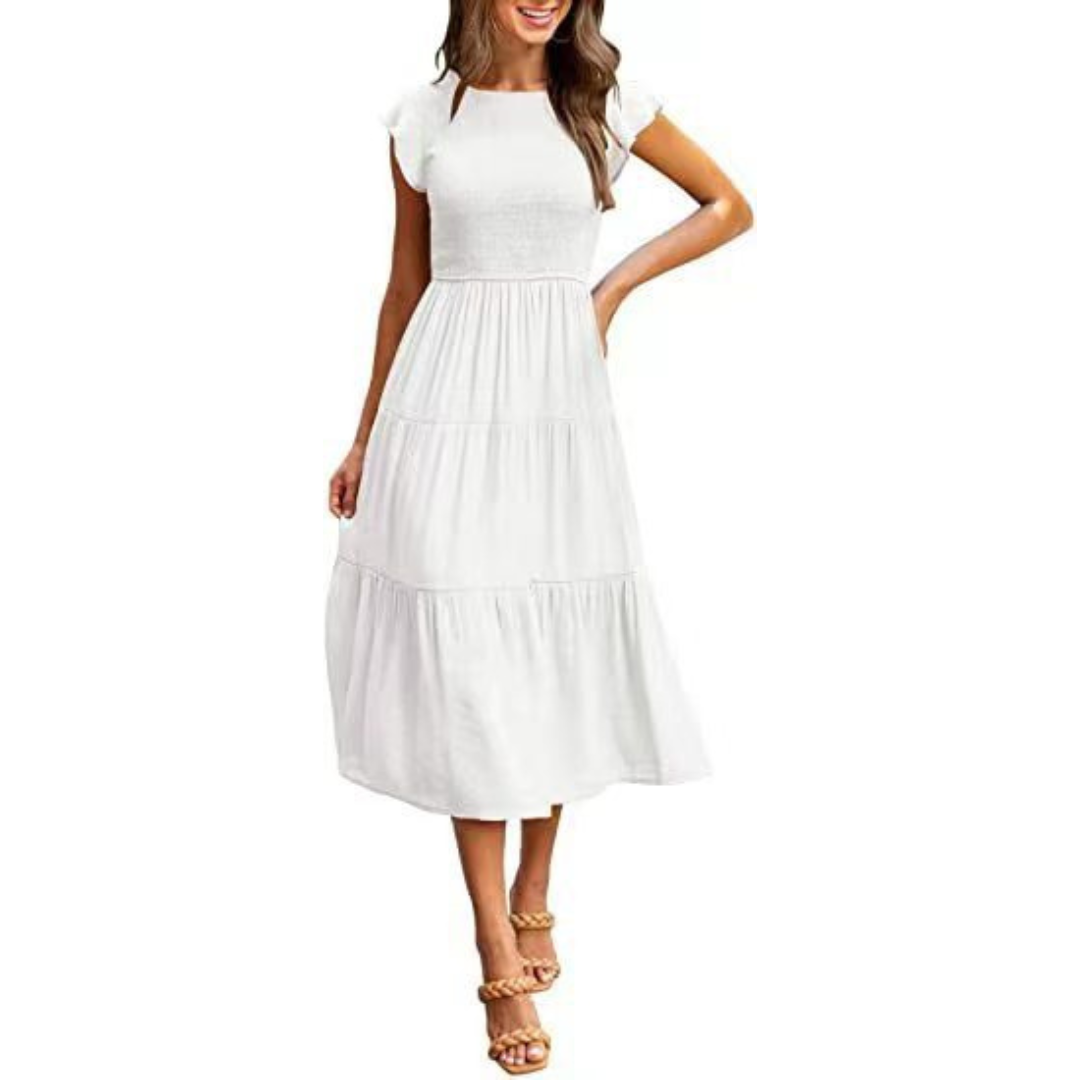 KRISELLE™ - Robe midi vaporeuse élégante à manches papillon