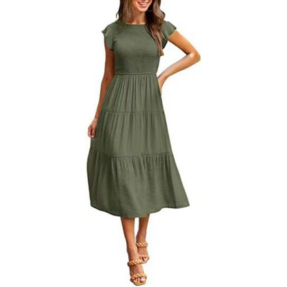 KRISELLE™ - Robe midi vaporeuse élégante à manches papillon