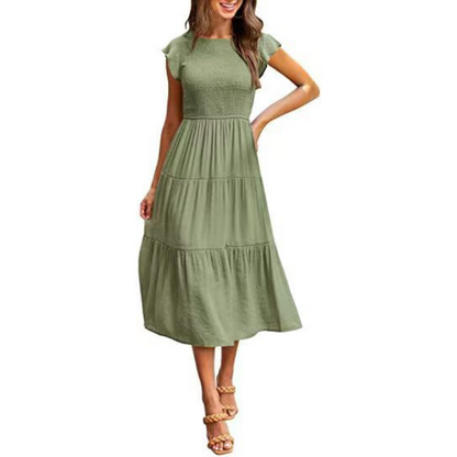 KRISELLE™ - Robe midi vaporeuse élégante à manches papillon