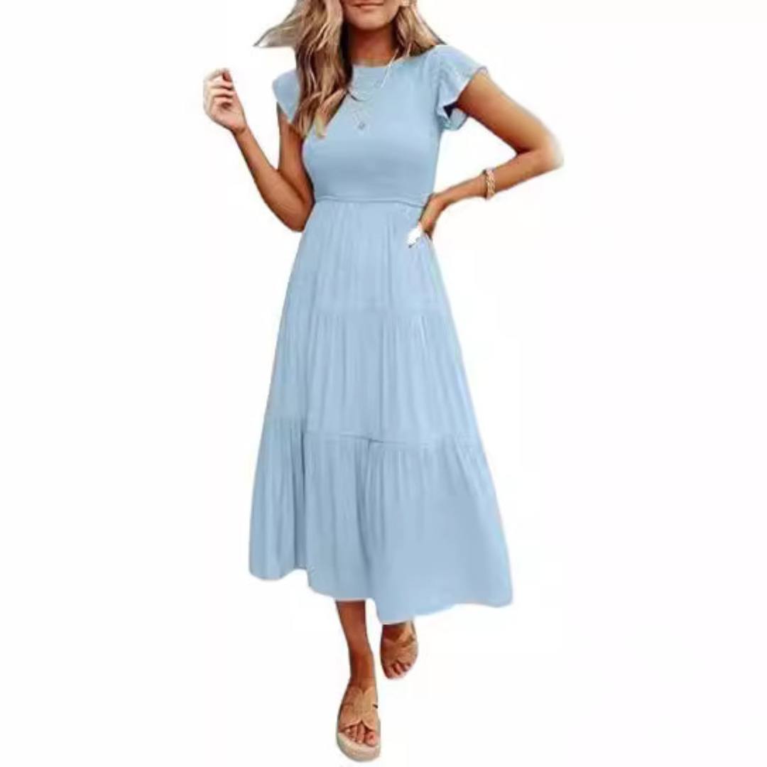 KRISELLE™ - Robe midi vaporeuse élégante à manches papillon