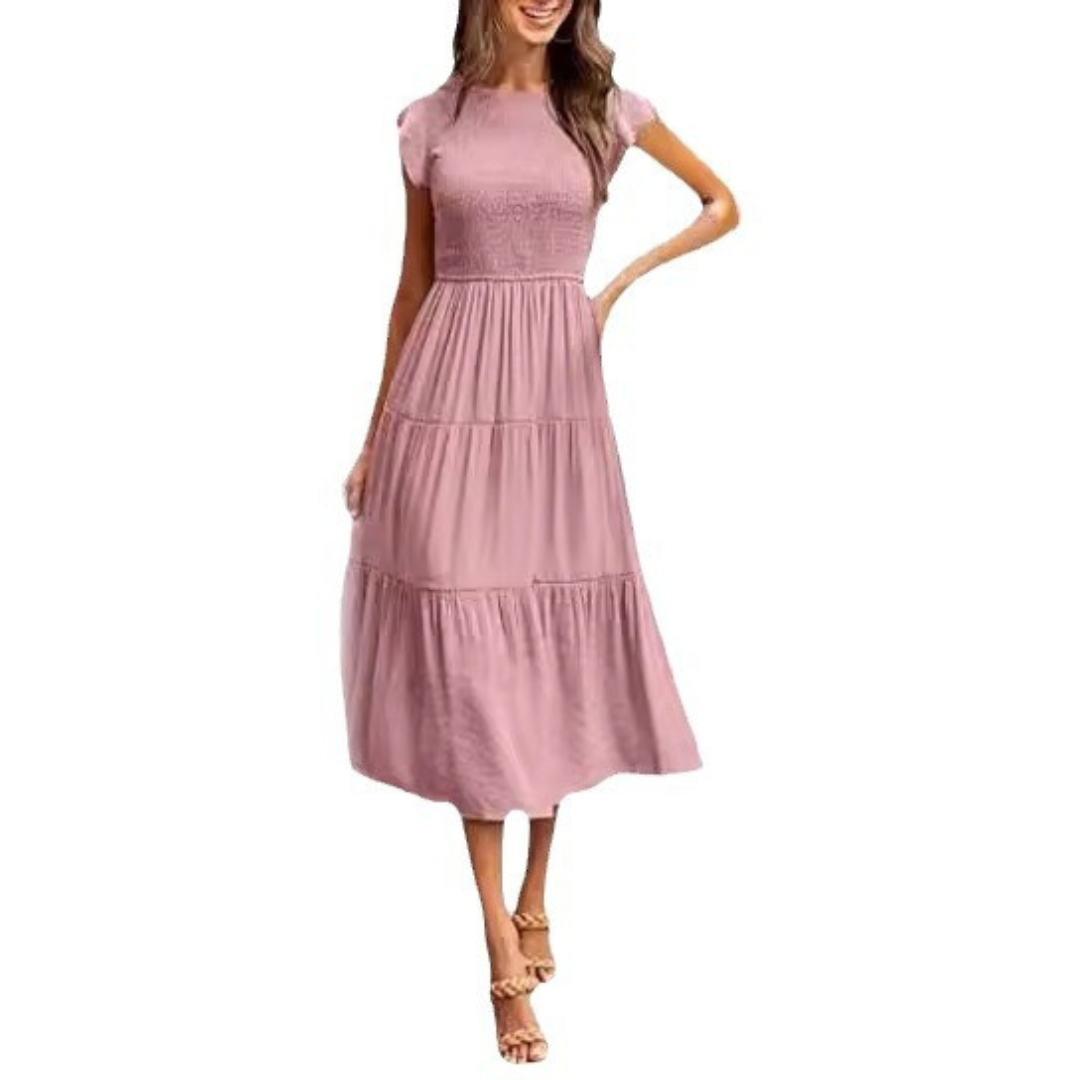 KRISELLE™ - Robe midi vaporeuse élégante à manches papillon