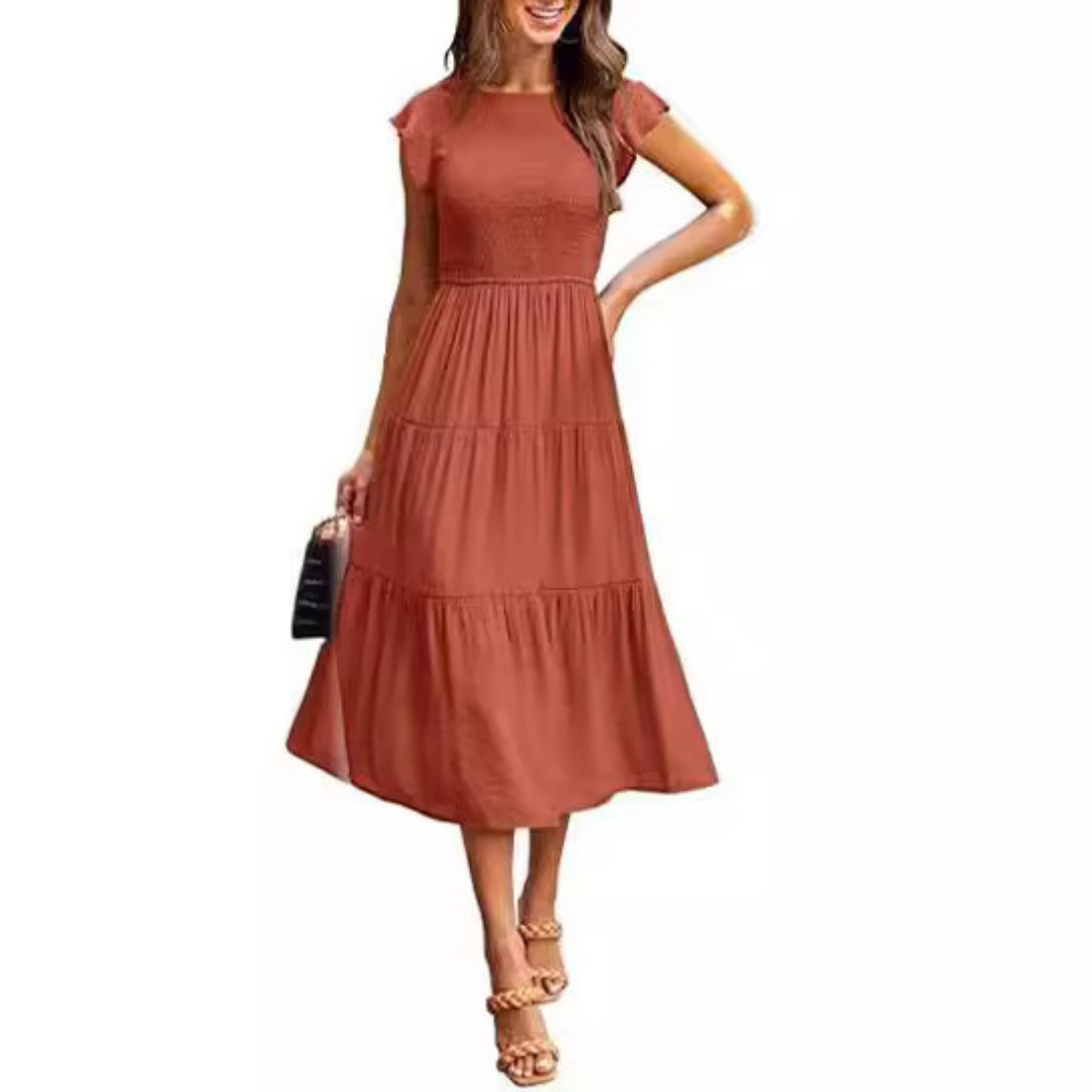 KRISELLE™ - Robe midi vaporeuse élégante à manches papillon
