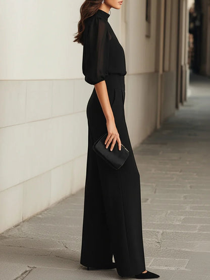 Ensemble de trois pièces : débardeur noir transparent et pantalon à jambes larges