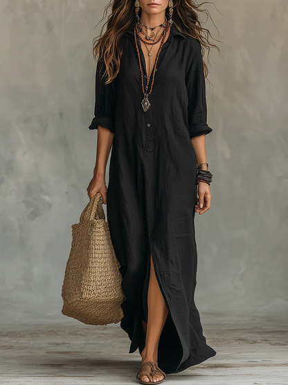 Soline™ | Robe maxi noire avec boutons