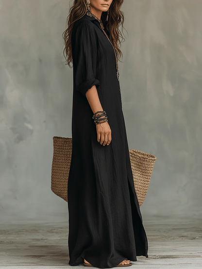Soline™ | Robe maxi noire avec boutons