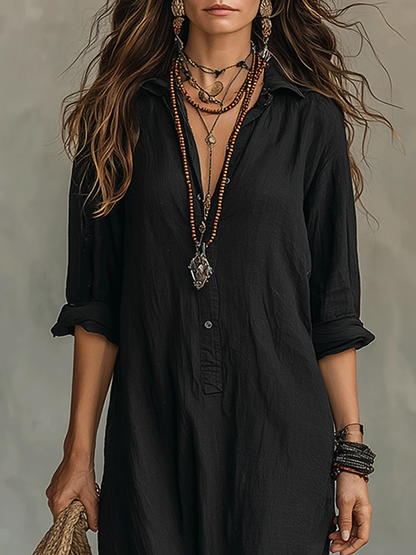 Soline™ | Robe maxi noire avec boutons
